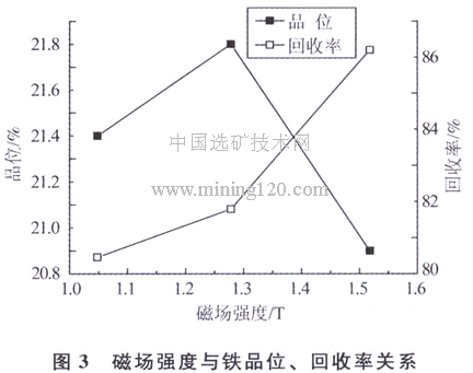 磁場強度與鐵品位、回收率關(guān)系