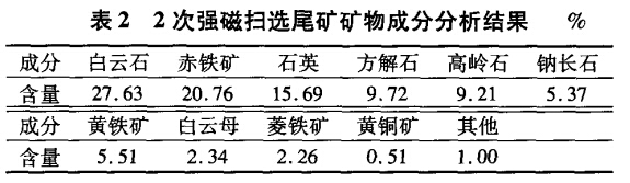 2次強(qiáng)磁掃選尾礦物成分分析結(jié)果